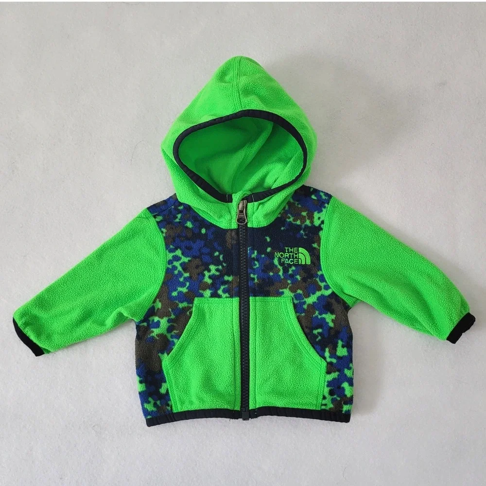 The North Face Infant Baby Boys 0-3 Month Fleece Jacket Hooded Camo Neon Newborn